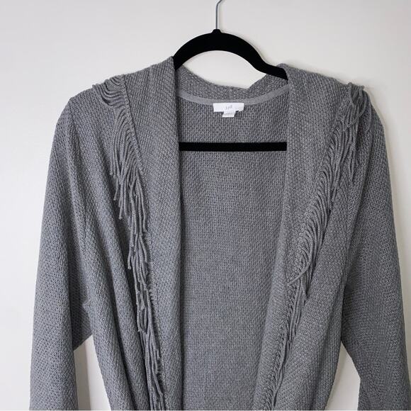 J. Jill Dark Gray Textured Heather Fringe Belted Open Cardigan Sweater Large - Picture 10 of 10